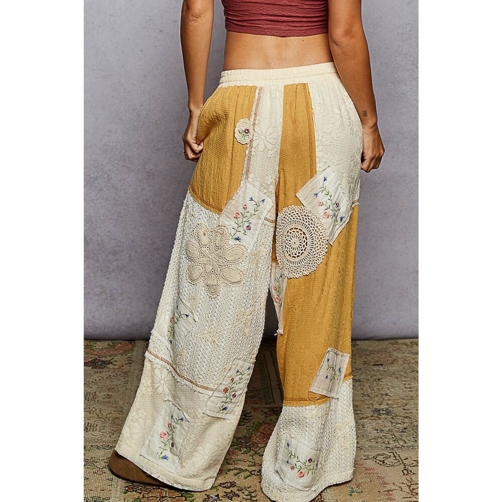 "Deacon" Patchwork Wide Leg Pants in Ivory Honey - Picture 6 of 6